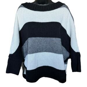 Loft Wool Rabbit Hair Blend Knitted Neutral Striped Over Sized Sweater Size L/XL